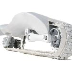 Vertrax skateboard has a tank tread with electric motor